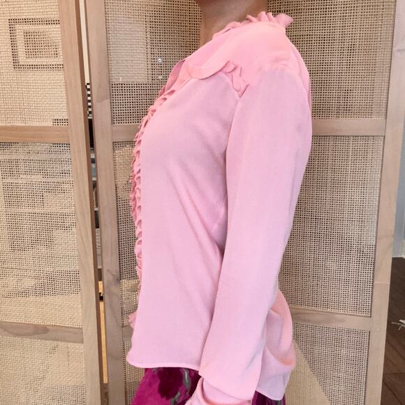 Balenciaga baby pink silk ruffled blouse frilly chic girly button down size 36 - Picture 2 of 9